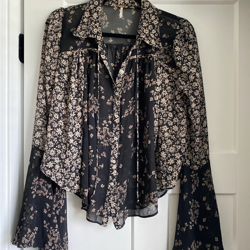 Free People Floral Chiffon Blouse